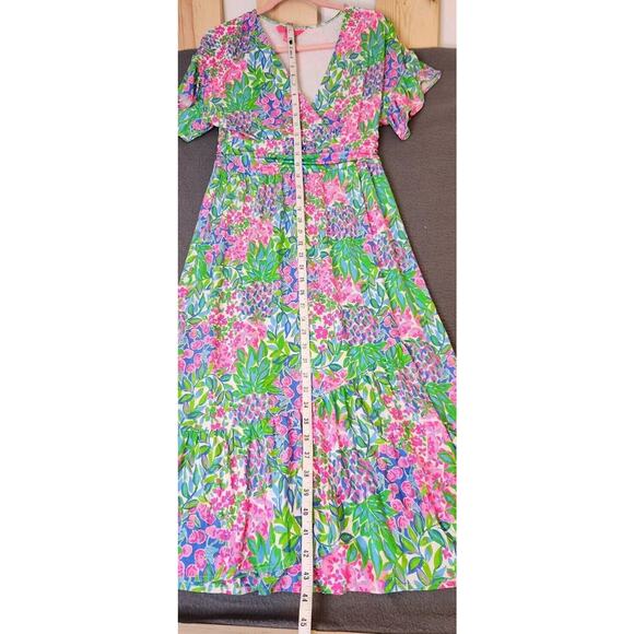 LILLY PULITZER Juliet Ruffle‎ Midi Dress Sz M Cherry On Top Multi Floral Stretch - Picture 3 of 11